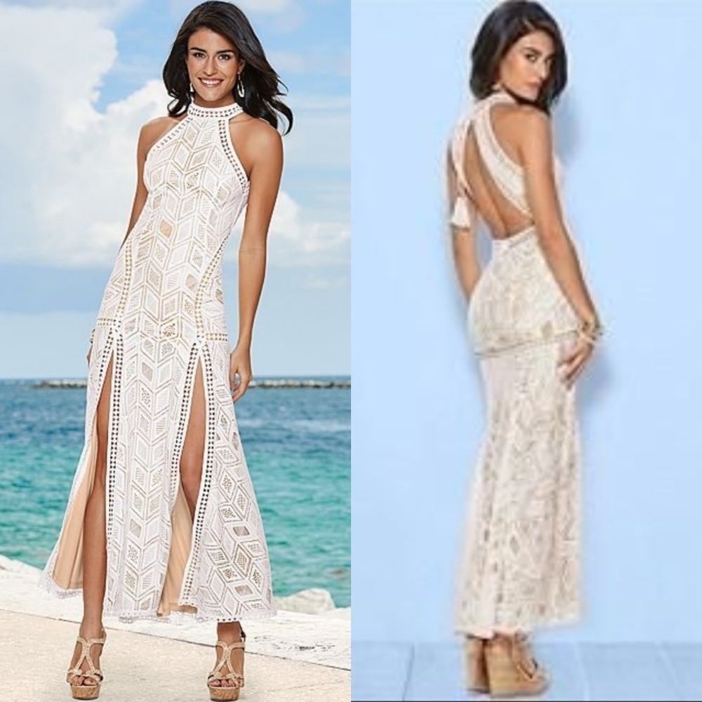 NEW VENUS Sexy Sleeveless Halterneck Split Thigh Maxi Dress Sz 10